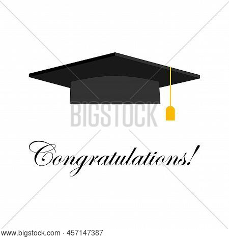 Black Graduate Hat Icon. College Cap. Vector Illustration. Stock Image.