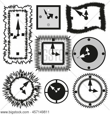 Vintage Alarm Clock. Classic Set. Travel Time. Round Clock. Vector Illustration. Stock Image.