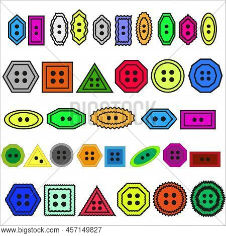 Classic Pattern For Clothing Design. Classic Colored Buttons Various Shapes. Vector Illustration. St