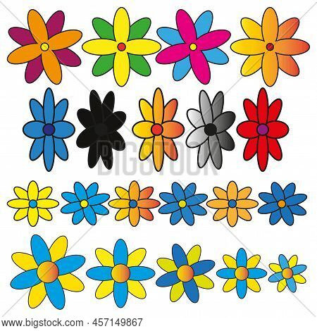 Vintage Cartoon Pattern With Flowers. Summer Flower Clipart. Floral Pattern Element. Vector Illustra