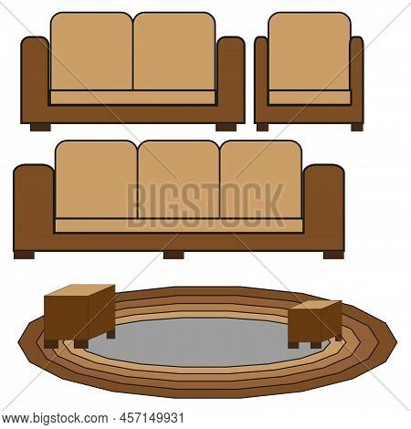 Collection With Different Furniture. Sticker Pack. Vector Illustration. Stock Image.