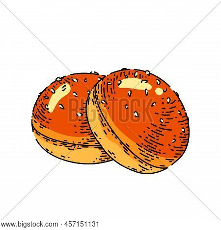 Bun Bread Hand Drawn Vector. Loaf Food, Bakery Baget, Pastry Grain, Cereal Cake Bun Bread Sketch. Is