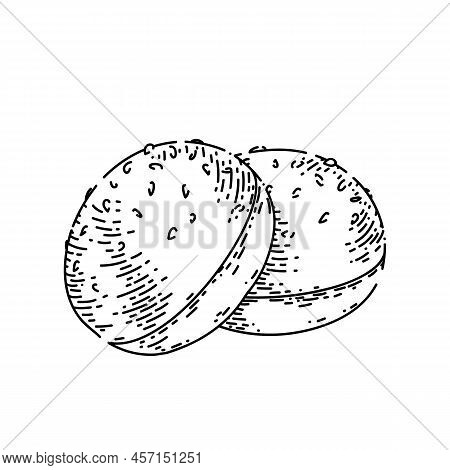 Bun Bread Hand Drawn Vector. Loaf Food, Bakery Baget, Pastry Grain, Cereal Cake Bun Bread Sketch. Is