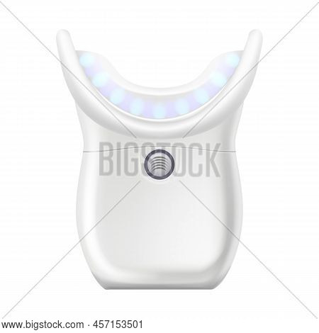 Home Teeth Whitening Kit Realistic Vector. Dental Gel, Led Bleaching, Waterpik Tray, Flosser Irrigat