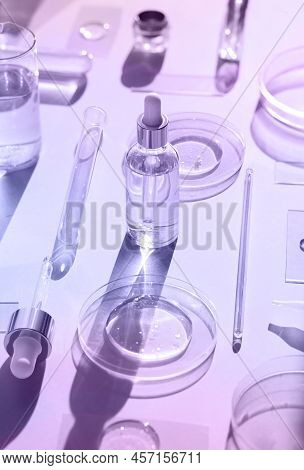 Serum In Petri Dishes Cosmetic Research Concept