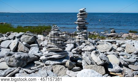 Stone Figures On The Beach Of The Sorve Peninsula In The Ojessaare Nature Reserve. Estonia, Saaremaa