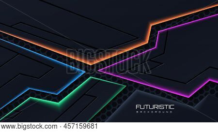 Abstract Modern Black Dimension Background With Colorful Neon Light