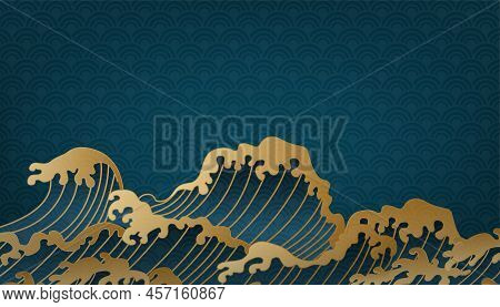 Vector Japanese Style Waves. Big Rushing Sea Or Ocean Waves Design