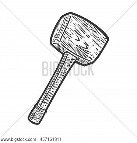 Wooden Hammer Mallet Sketch Engraving Vector Illustration. T-shirt Apparel Print Design. Scratch Boa
