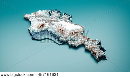 Topographic Armenia Map Hypsometric Armenia Elevation Tint Spectral Shaded Relief Map 3d Illustratio