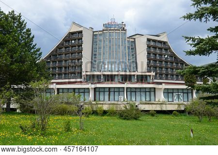 Brezovice, Kosovo - 7 May 2022: Narcis Hotel At Brezovice On Kosovo