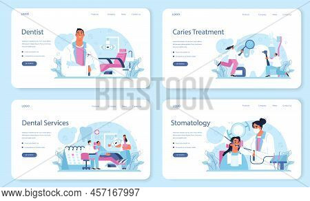 Dentist Concept Web Banner Or Landing Page Set. Dental Doctor