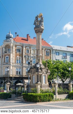 Szombathely, Hungary - June 1, 2022: Statue Of Holy Trinity (szentharomsag-szobor) On Main Square Of