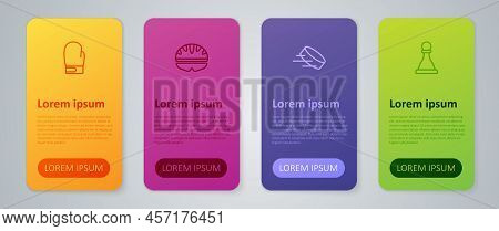 Set Line Hockey Puck, Chess, Boxing Glove And Bicycle Helmet. Business Infographic Template. Vector