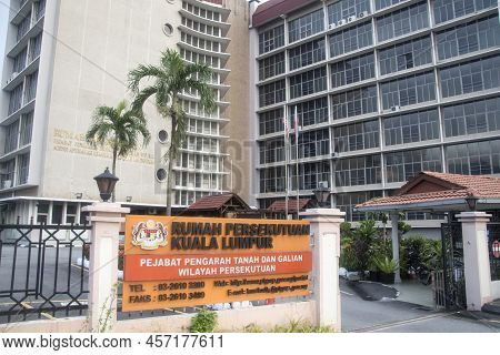 Kuala Lumpur, Malaysia - June 7,2022 : Signage Of Office Of Lands And Mines Federal In Malay Languag