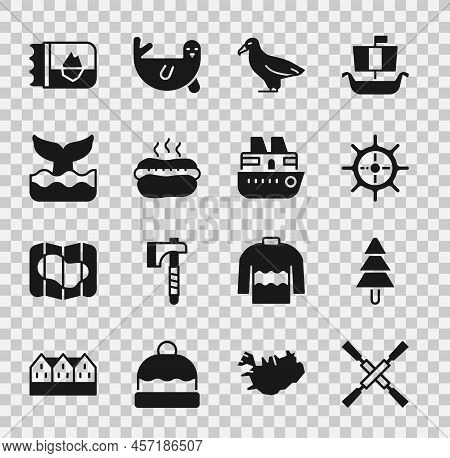 Set Oars Or Paddles Boat, Tree, Ship Steering Wheel, Albatross, Hotdog Sandwich, Whale Tail, Ticket 