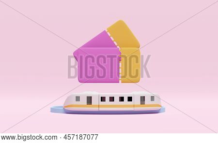 3d Sky Train Transport Ticket Booking, Summer Railroad Travel Service, Planning Traveler Tourism Iso