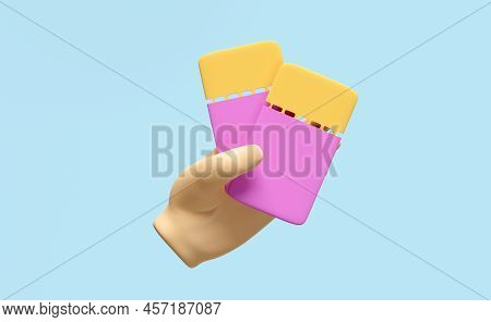 3d Hands Hold Ticket Booking Cinema, Theatre, Concert, Play, Party, Event, Festival, Sky Train, Airp
