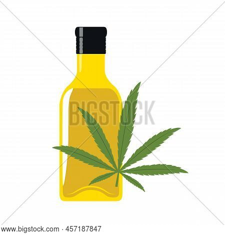 Cannabis Oil Marijuana Leaf And Bottle Isoladet On White
