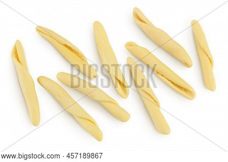 Typical Calabrian Pasta Called Maccheroncini Also Known As Maccheroni Isolated On White Background. 