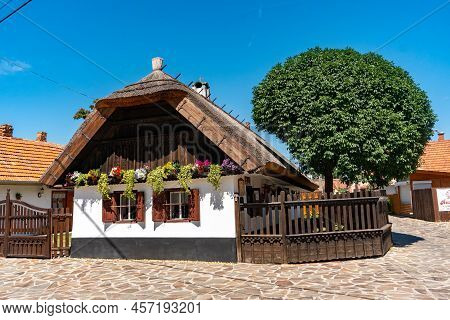 Mezokovesd, Hungary - June 22, 2022: Hadas Open-air Museum. Traditional Matyo House.