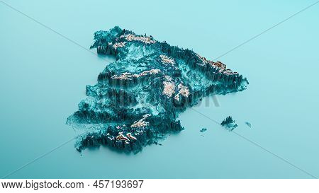 Topographic Spain Map Hypsometric Spanish Elevation Tint Spectral Shaded Relief Map 3d Illustration