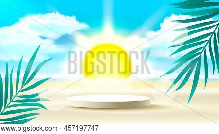The Sea And The Beach, Stage Podium With Lighting, Stage Podium Scene With For Award, Decor Element 