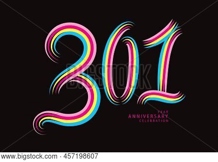 301 Number Design Vector, Graphic T Shirt, 301 Years Anniversary Celebration Logotype Colorful Line,