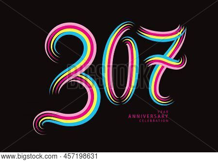 307 Number Design Vector, Graphic T Shirt, 307 Years Anniversary Celebration Logotype Colorful Line,