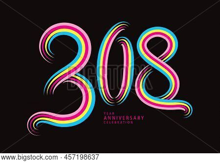 308 Number Design Vector, Graphic T Shirt, 308 Years Anniversary Celebration Logotype Colorful Line,