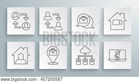 Set Line Online Working, Project Team Base, Mute Microphone On Laptop, Video Camera Off Home And Ico