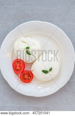 Traditional Buffolo Milk Mozzarella Cheese On The Plate