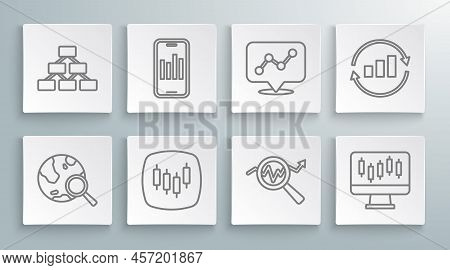 Set Line Search Globe, Mobile With Graph, Browser Stocks Market, Data Analysis, Stocks Growth Graphs