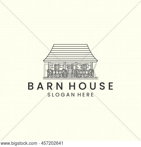 Barn House With Linear Style Logo Icon Template Design. Lodging, Wood, Home, Hut, Vector Illustratio