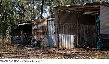 An Abandoned Sapphire Miner's Shed In The Reward Fossicking Area Near Rubyvale Queensland Australia.