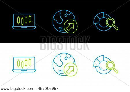 Set Line Search Data Analysis, Stocks Market Growth Graphs And Financial Icon. Vector