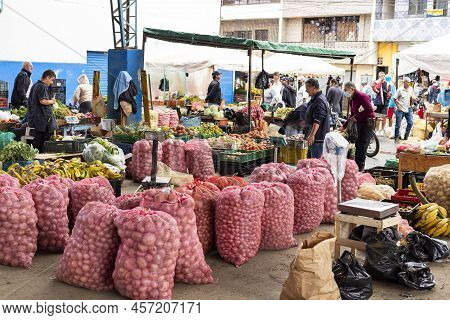 El Santurio, Antioquia - Colombia. June 26, 2022. Traditional Market Square Of The Colombian Town Wh