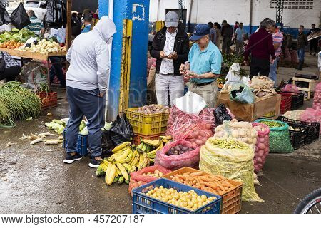 El Santurio, Antioquia - Colombia. June 26, 2022. Exhibition Of Fruits And Vegetables In A Tradition
