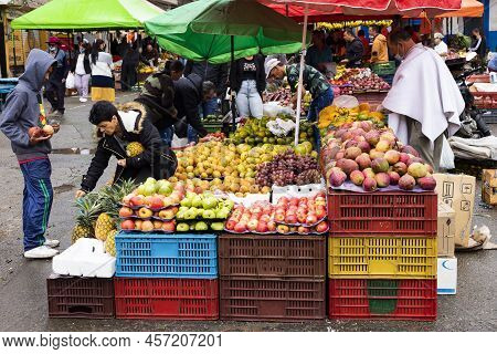 El Santurio, Antioquia - Colombia. June 26, 2022. Exhibition Of Fruits And Vegetables In A Tradition