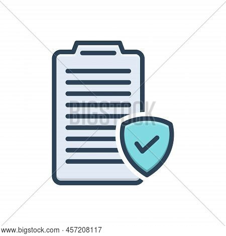 Color Illustration Icon For Policies Insurance Guideline Regulation Document Agreement Checkmark Ind