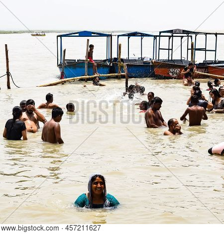 Garh Mukteshwar, Uttar Pradesh, India - June 11 2022 - People Are Taking Holy Dip On The Occasion Of