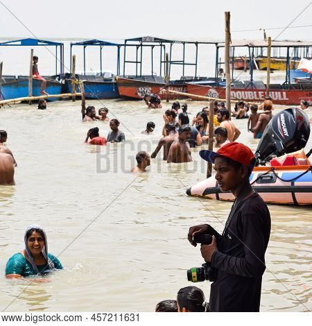 Garh Mukteshwar, Uttar Pradesh, India - June 11 2022 - People Are Taking Holy Dip On The Occasion Of