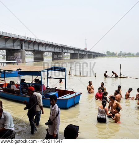 Garh Mukteshwar, Uttar Pradesh, India - June 11 2022 - People Are Taking Holy Dip On The Occasion Of