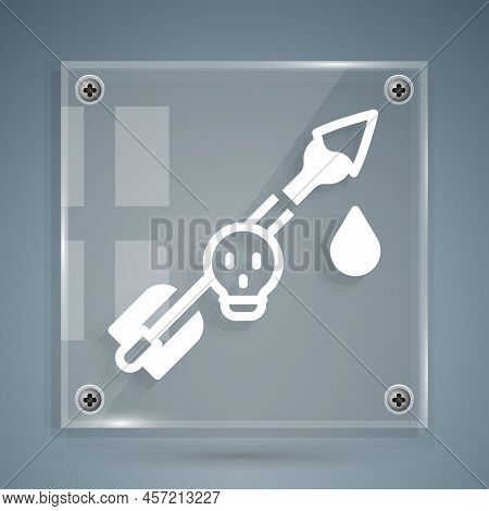 White Poison On The Arrow Icon Isolated On Grey Background. Poisoned Arrow. Square Glass Panels. Vec