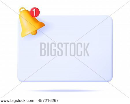 3d Notification Popup With Bell Icon. Golden Render Ringing Bell. Gold School Bell And Chat Cloud Mo