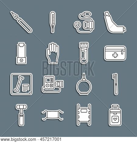 Set Line Organ Container, Toothbrush, First Aid Kit, Blood Pressure, Medical Rubber Gloves, Inhaler,
