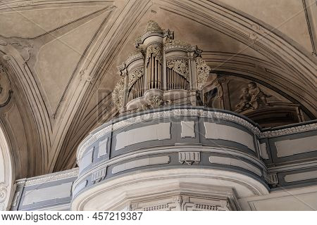 Litomysl, Czech Republic, 17 April 2022:  Castle Chateau Baroque Representative Interior, White Chap