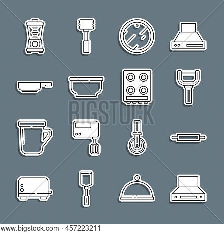 Set Line Kitchen Extractor Fan, Rolling Pin, Peeler, Cutting Board, Bowl, Frying Pan, Blender And Ga