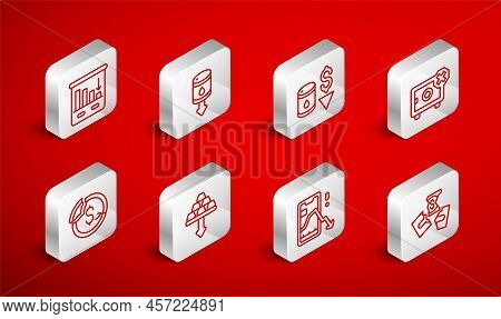 Set Line Tearing Money Banknote, Drop Crude Oil Price, Safe, Mobile Stock Trading, Pie Chart Infogra