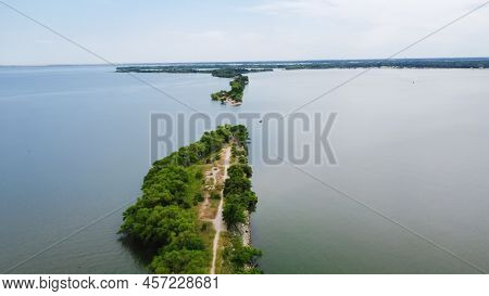 Aerial View The Original Breach Of The Lake Dallas Dam Aka The Cut Divides The Upper And Lower Halve